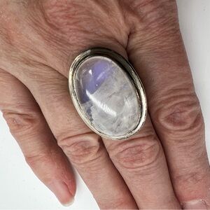 Sterling Silver Moonstone Ring • Blue Flash • 925 • Size 8